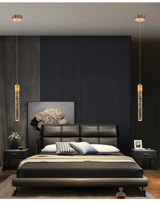 Modern Black & Gold LED Pendant Light – Crystal Rod Design for Ambient Lighting - Samanta Factory