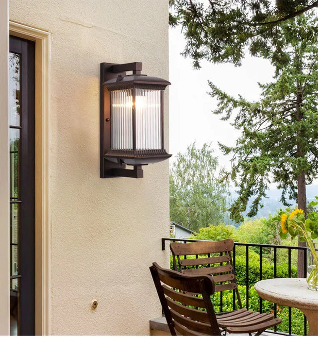 Vintage Wall Lamp – Brown Aluminum & Glass Sconce for Indoor & Outdoor Spaces