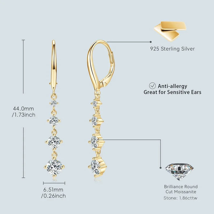 Moissanite Drop Earrings – D-Color Round Cut 925 Sterling Silver