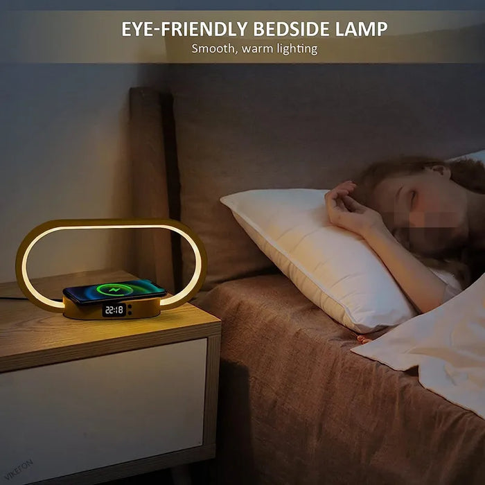 Dimmable LED Bedside Lamp – Touch Control with Wireless Charging & Clock Display - Samanta Factory