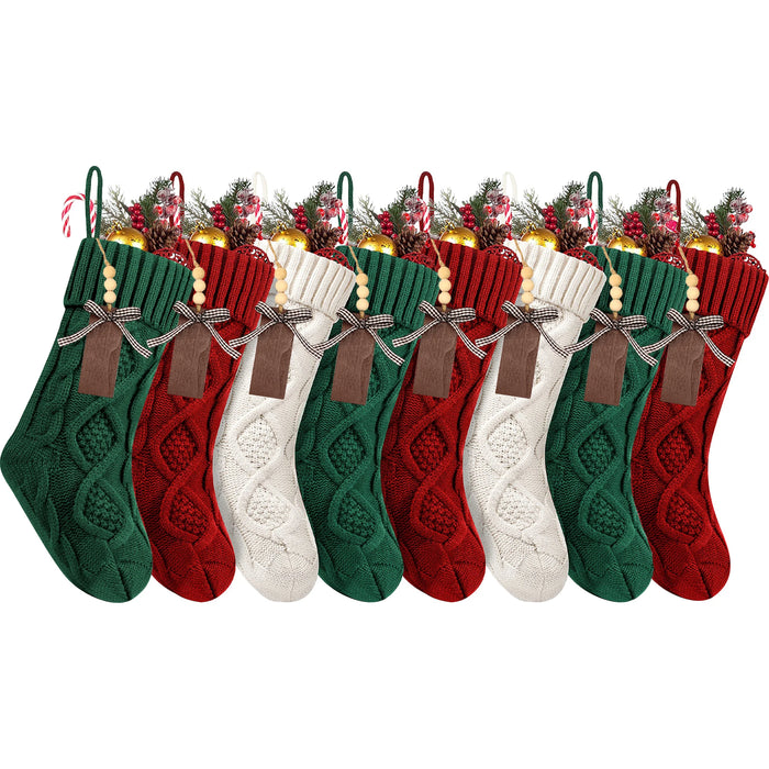 Personalised Christmas Stockings – Knitted Design with Wooden Name Tags