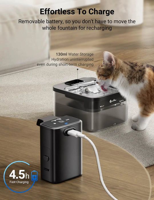 Wireless Cat Water Fountain – Battery-Operated with Motion Sensor & 5-Level Filtration