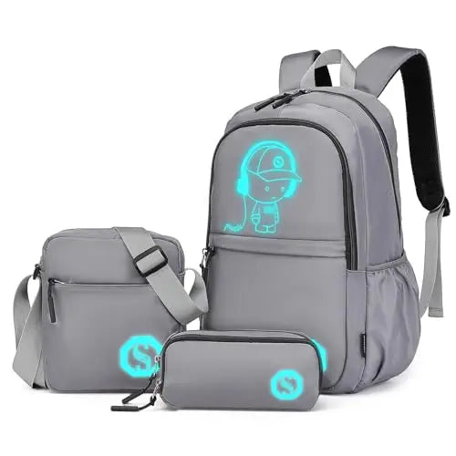 Luminous School Backpack Set – 3-in-1 Glow-in-the-Dark Bag with Laptop Compartment & Accessories