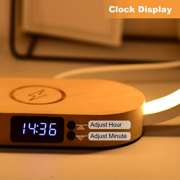 Dimmable LED Bedside Lamp – Touch Control with Wireless Charging & Clock Display - Samanta Factory