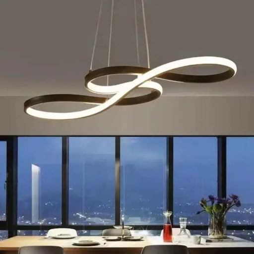 Modern iron-finish LED pendant light with over 20 LEDs and remote-controlled dimming for bedroom and hotel use