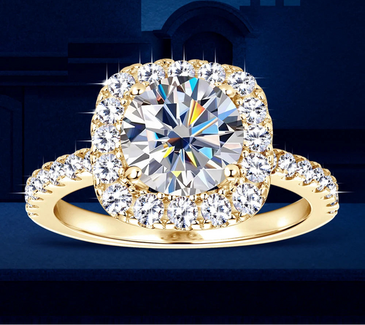 2ct D-color VVS1 moissanite wedding ring in 18K gold plated sterling silver with GRA certification
