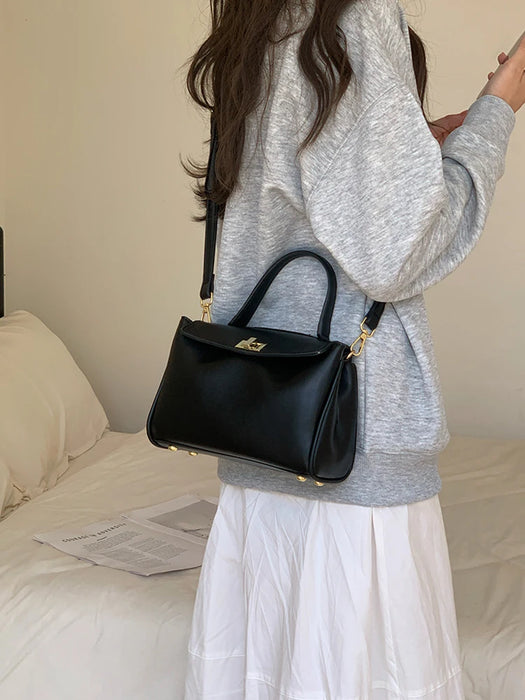 PU Leather Box Bag – Twist Lock Closure for Women