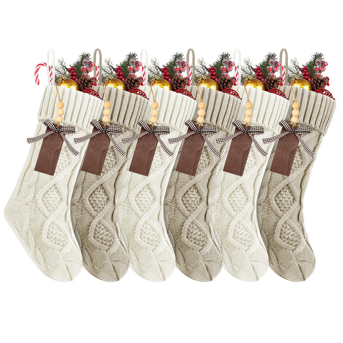 Personalised Christmas Stockings – Knitted Design with Wooden Name Tags