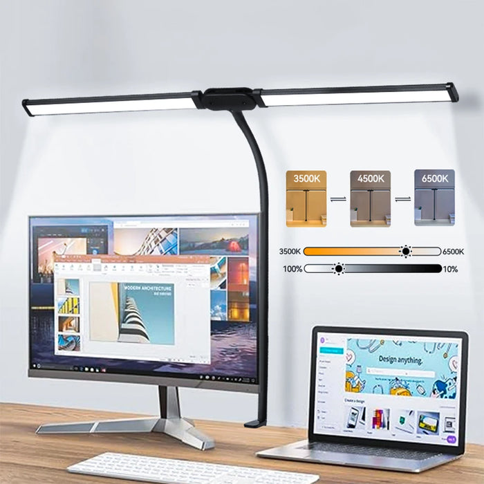 Double-Head LED Desk Lamp – Wide, Adjustable Lighting with 10 Brightness Levels