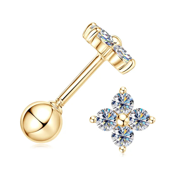 Moissanite Stud Earrings – 10k Gold Four-Leaf Clover Design