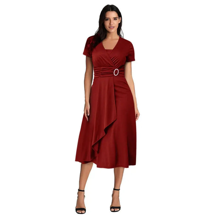 A-Line Casual Midi Dress – High Stretch Polyester for All-Day Comfort