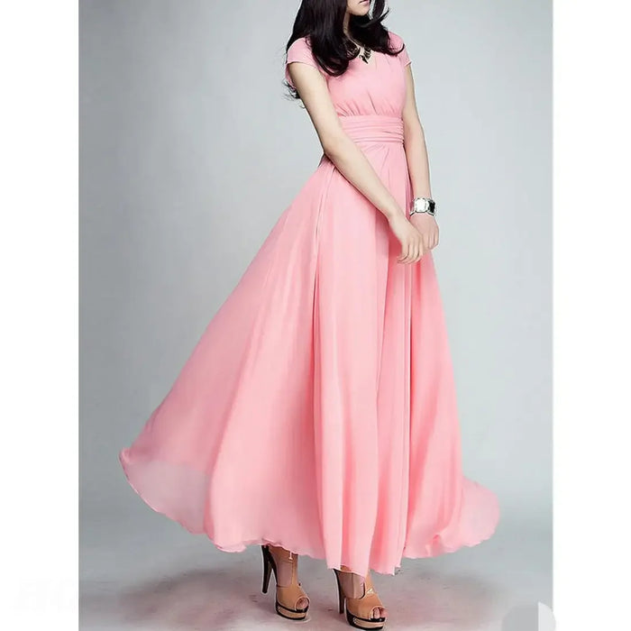 Party Dress – V-Neck Chiffon Elegance - Samanta Factory