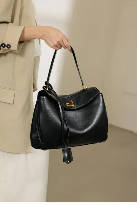 Cow Leather Shoulder Bag – Soft Tote with Large Capacity SF