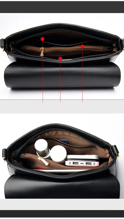 Women’s Genuine Leather Shoulder Bag – Square Ruched Handbag with Hasp Closure - Samanta Factory