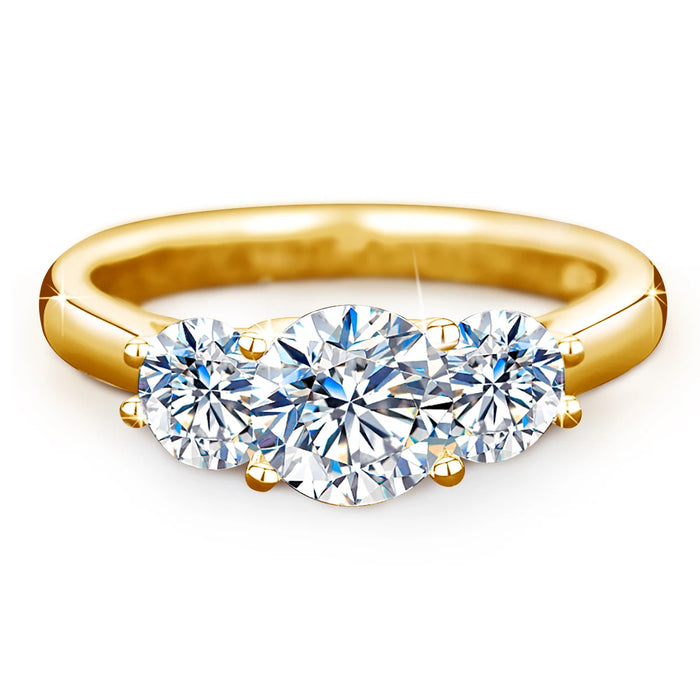 3-Stone Moissanite Engagement Ring – 2 CT D Color Yellow Gold Plated S925 Silver