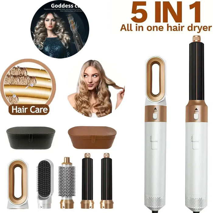 5-in-1 Hair Dryer Brush with Interchangeable Styling Heads and Ionic Technology for Curling, Drying, and Straightening