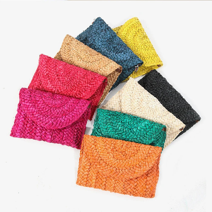 Boho Straw Flap Bag for Women – Hard Shell Summer Handbag with Cover Closure