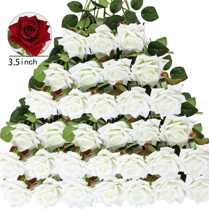 Velvet Artificial Roses – Real Touch 50PCS Bouquet for DIY & Decor Samanta Factory