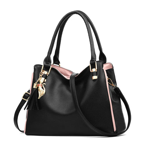 Women's Fur Detail Satchel Bag – PU Leather Patchwork Zipper Handbag SF
