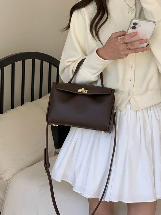 PU Leather Box Bag – Twist Lock Closure for Women