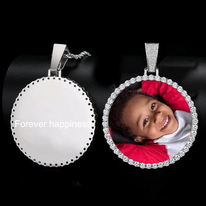 Personalized Bling Circle Necklace with Engraving – Memory Jewelry for Men & Women SF