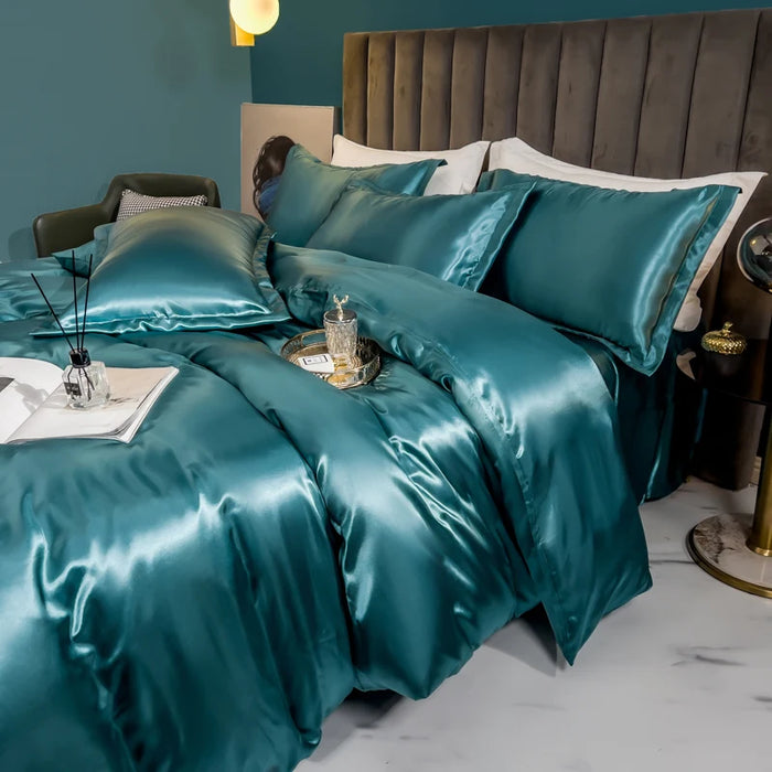 Schpert Rayon Bedding Set – Solid Color Duvet Cover with Pillowcases and Sheet, Twin to King - Samanta Factory