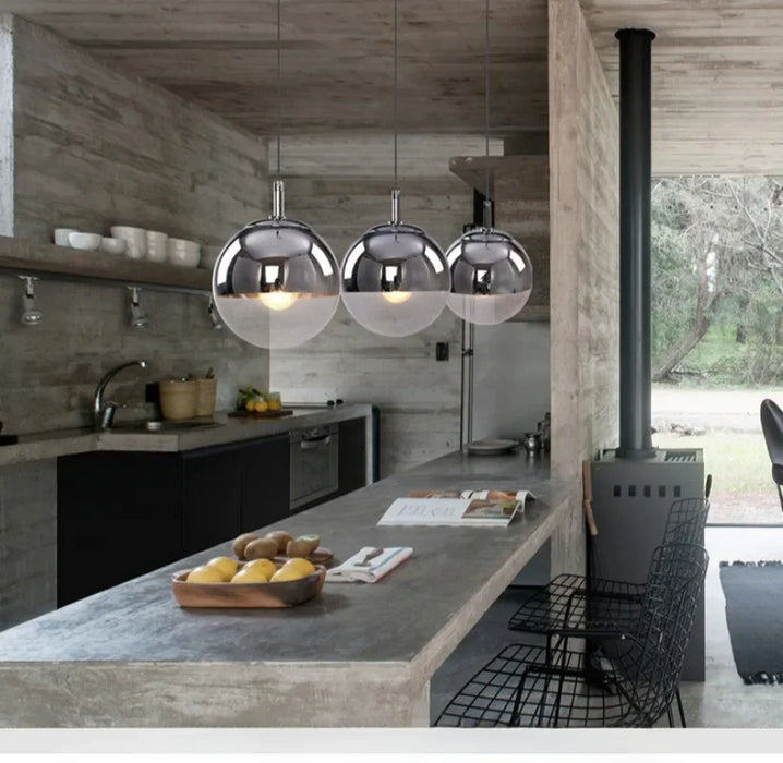 Glass Pendant Light – Mirror Finish with E27 LED Compatibility - Samanta Factory