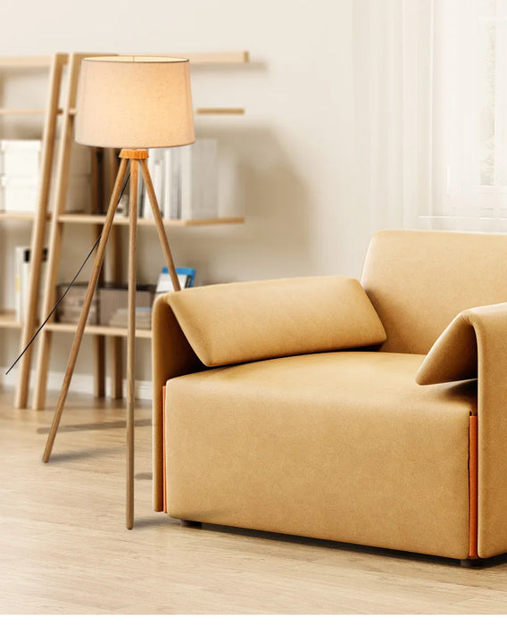 Wooden Tripod Floor Lamp – Mid-Century Modern Design with Foot Switch Control
