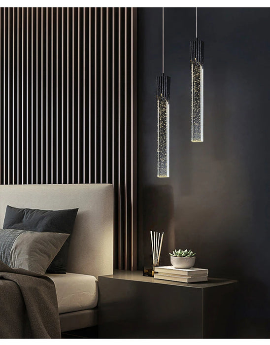 Modern Black & Gold LED Pendant Light – Crystal Rod Design for Ambient Lighting - Samanta Factory