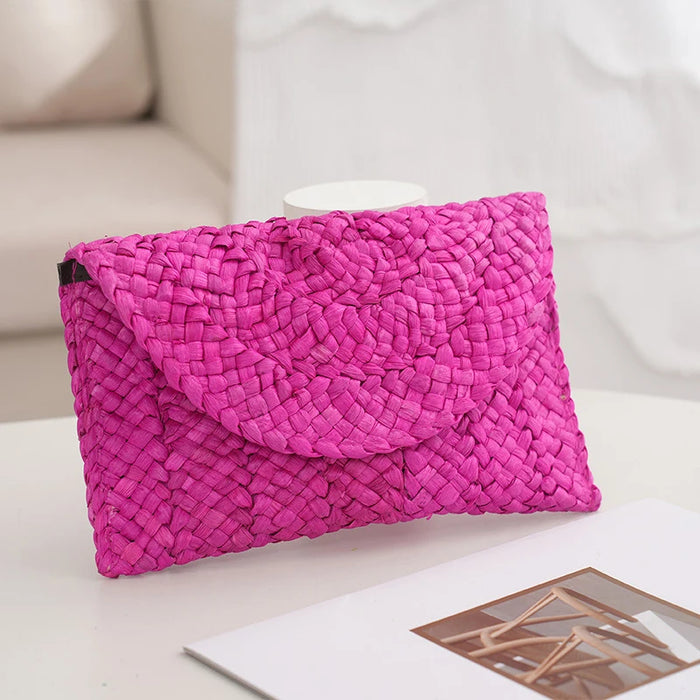 Boho Straw Flap Bag for Women – Hard Shell Summer Handbag with Cover Closure