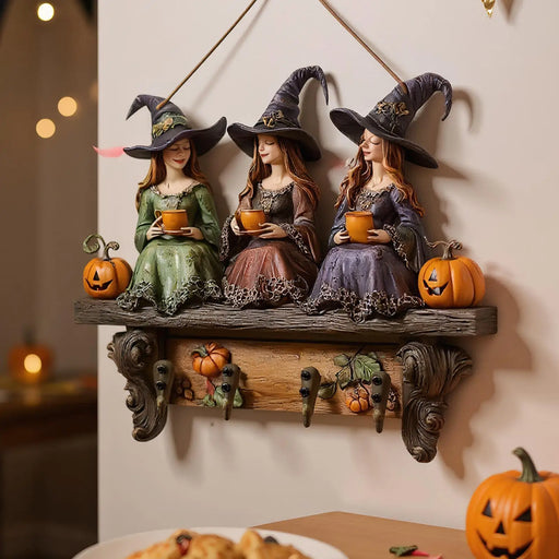 Wooden pumpkin key holder wall mount with four hooks for keys and bags in entryway