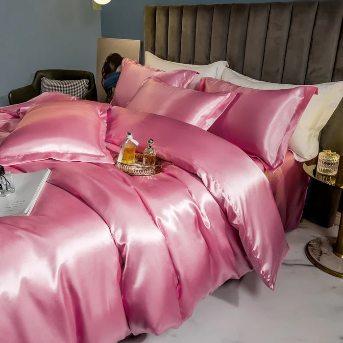 Schpert Rayon Bedding Set – Solid Color Duvet Cover with Pillowcases and Sheet, Twin to King - Samanta Factory