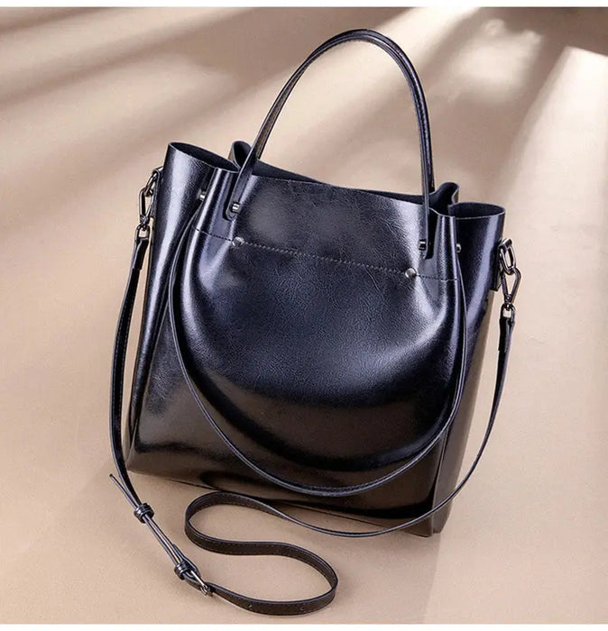 Vintage Cow Leather Shoulder Tote – Women’s Ruched Handbag SF