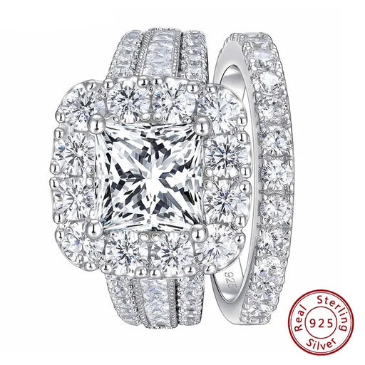 Elegant 925 sterling silver bridal ring set with 85 sparkling cubic zircon stones