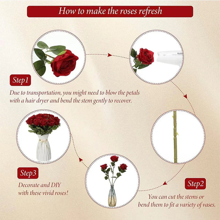 Velvet Artificial Roses – Real Touch 50PCS Bouquet for DIY & Decor Samanta Factory