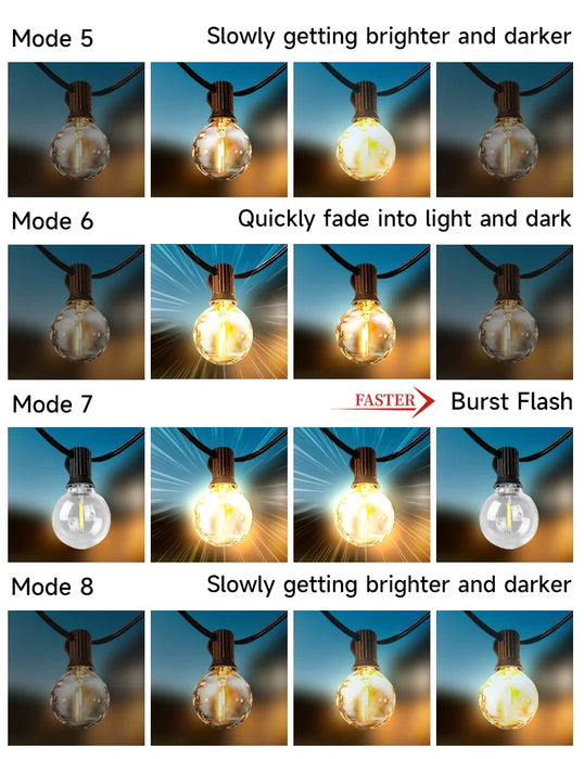 Solar String Lights – Outdoor Waterproof G40 Bulbs with Remote Control