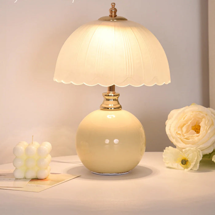 Ceramic USB Reading Lamp with Glass Shade – Dimmable LED Table Light for Desk or Bedside in Soft White Finish