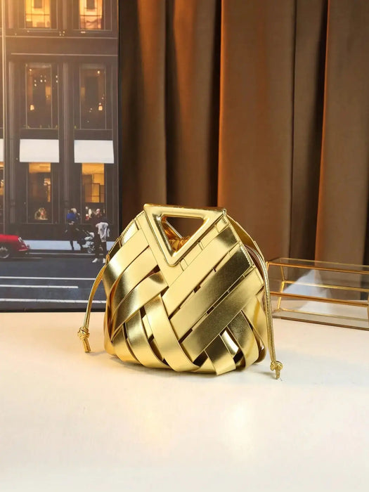 Woven Design Women Handbag, Tote Basket Bag, High-End Niche Inverted Triangle Shaped Fashion Commuter Bag, Casual Style SF