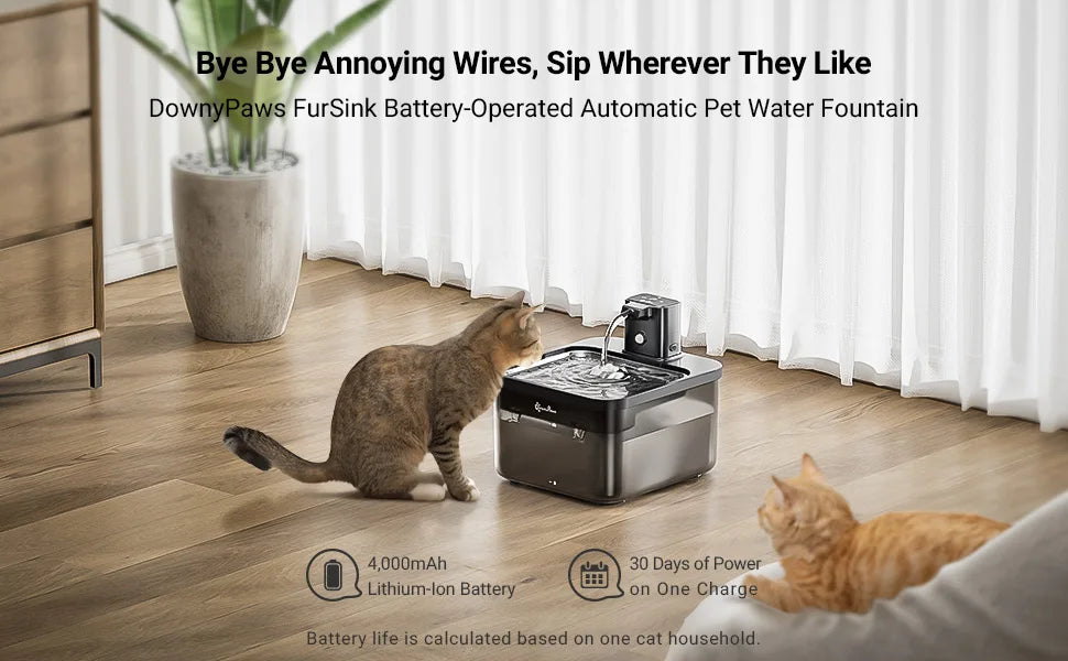 Wireless Cat Water Fountain – Battery-Operated with Motion Sensor & 5-Level Filtration