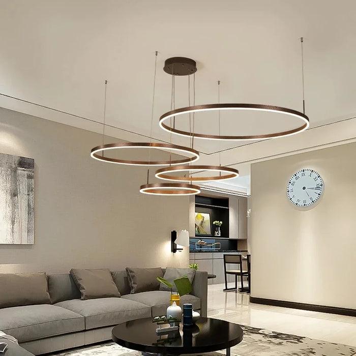 Modern LED Pendant Light – Gold Aluminum Chandelier with Remote Control - Samanta Factory
