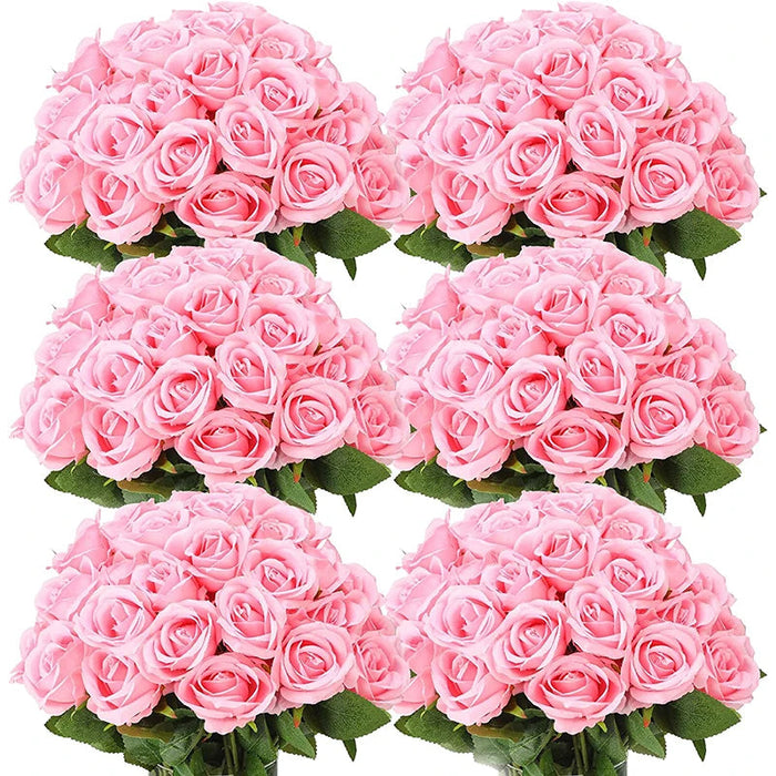 Artificial Velvet Roses – 50PCS Long-Stem Flower Bouquet SF