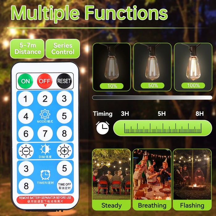 Solar String Lights – Outdoor Waterproof G40 Bulbs with Remote Control