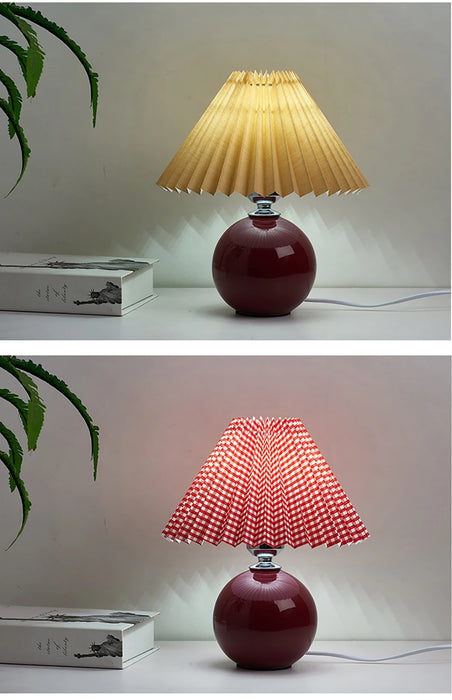 Korean Table Lamp – Vintage Pleated Fabric Shade with Ceramic Base