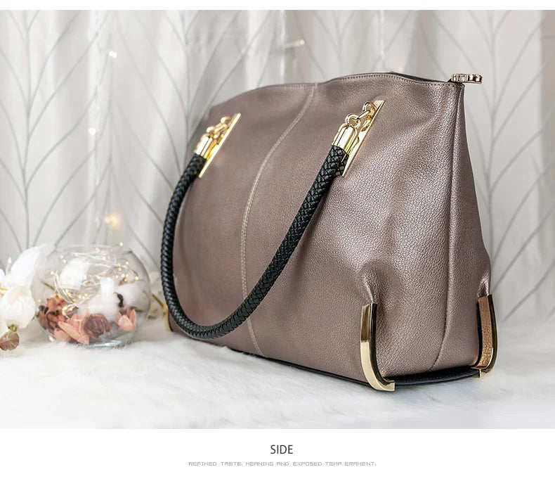 Leather Tote Bag – Soft Casual Shoulder Handbag for Women - Samanta Factory