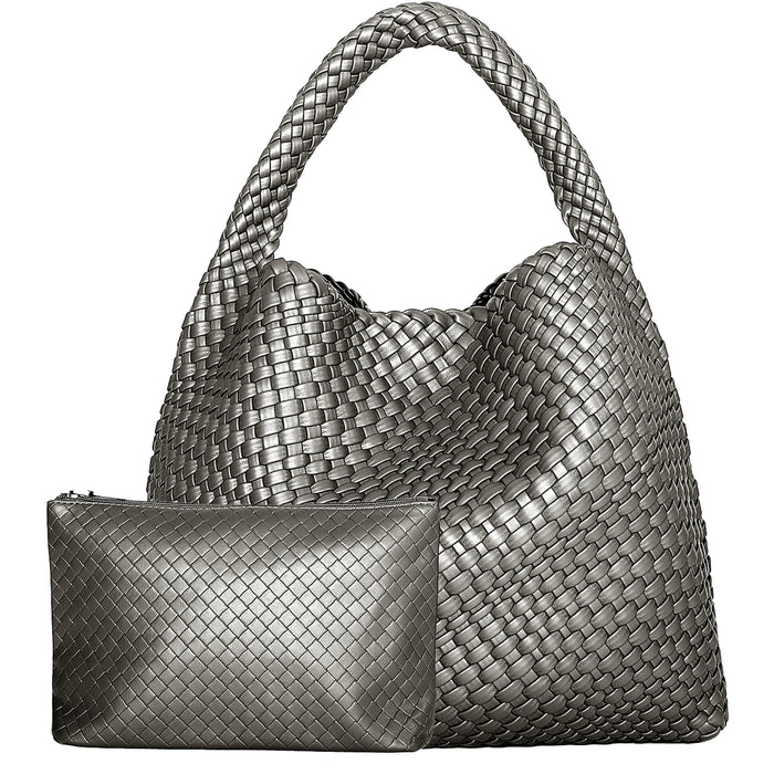 Woven Tote Bag  with Purse for Women – Large Soft Leather Shoulder Bag for Work, Beach & Travel - Samanta Factory