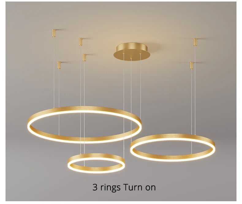 Modern LED Pendant Light – Gold Aluminum Chandelier with Remote Control - Samanta Factory