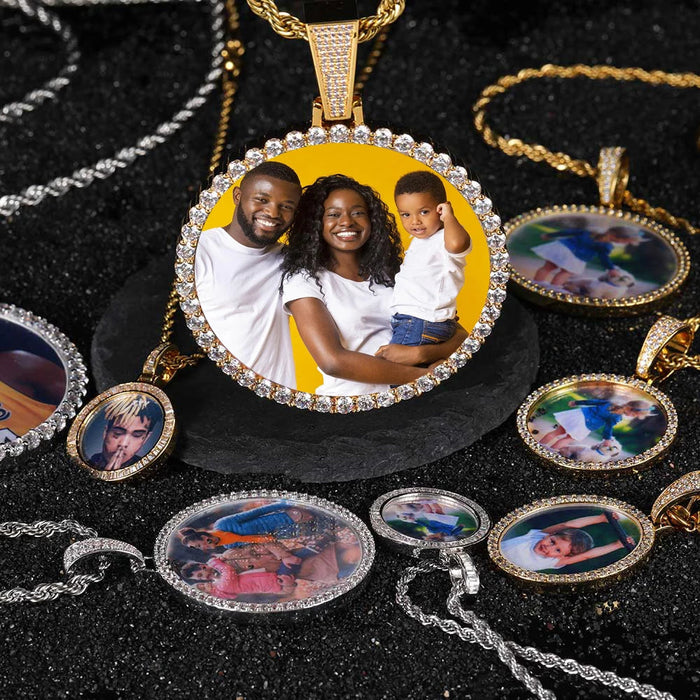 Personalized Bling Circle Necklace with Engraving – Memory Jewelry for Men & Women SF