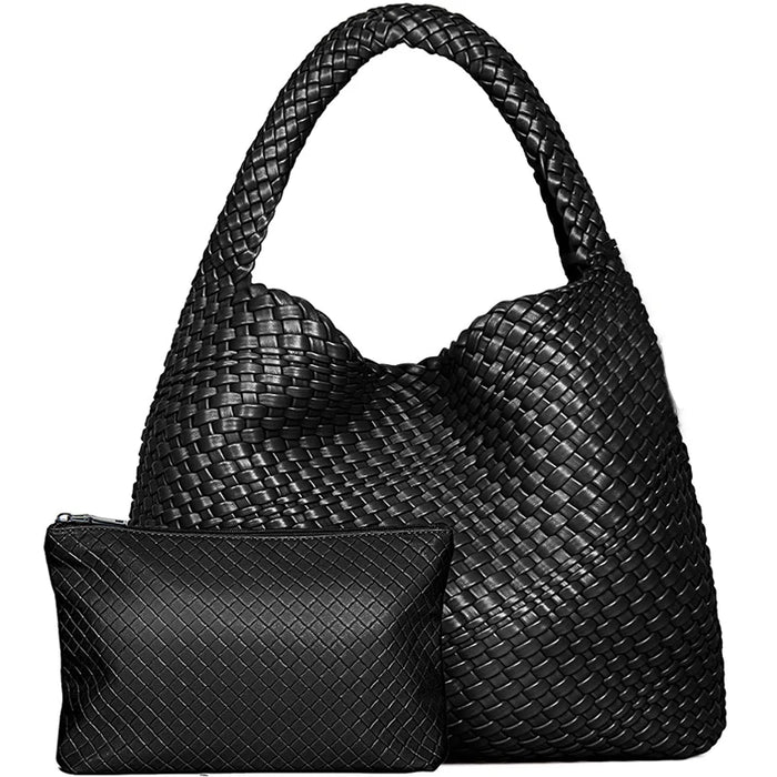 Woven Tote Bag  with Purse for Women – Large Soft Leather Shoulder Bag for Work, Beach & Travel - Samanta Factory