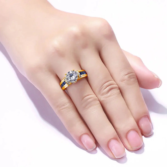 2ct Moissanite Ring – D Color VVS1 with Blue Sapphire Accent SF