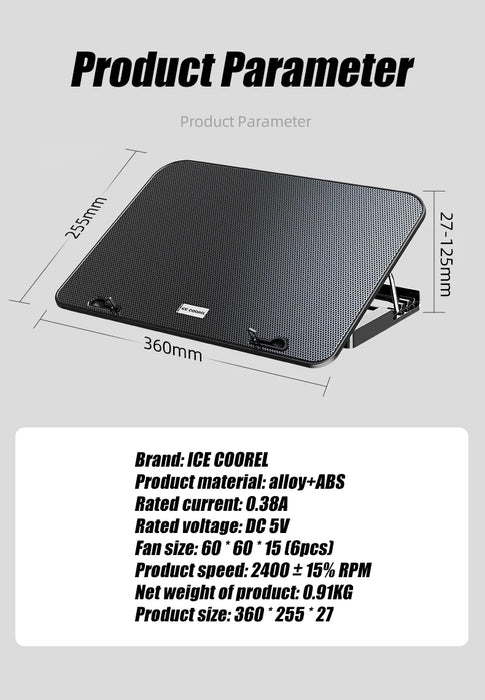 Laptop Cooling Pad – 6-Fan Ultra-Quiet Airflow for 13–18" Notebook